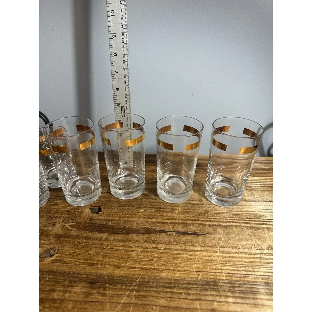 Vintage MCM Tumbler Water Juice Glass with Gold Band Set 2- 3.5